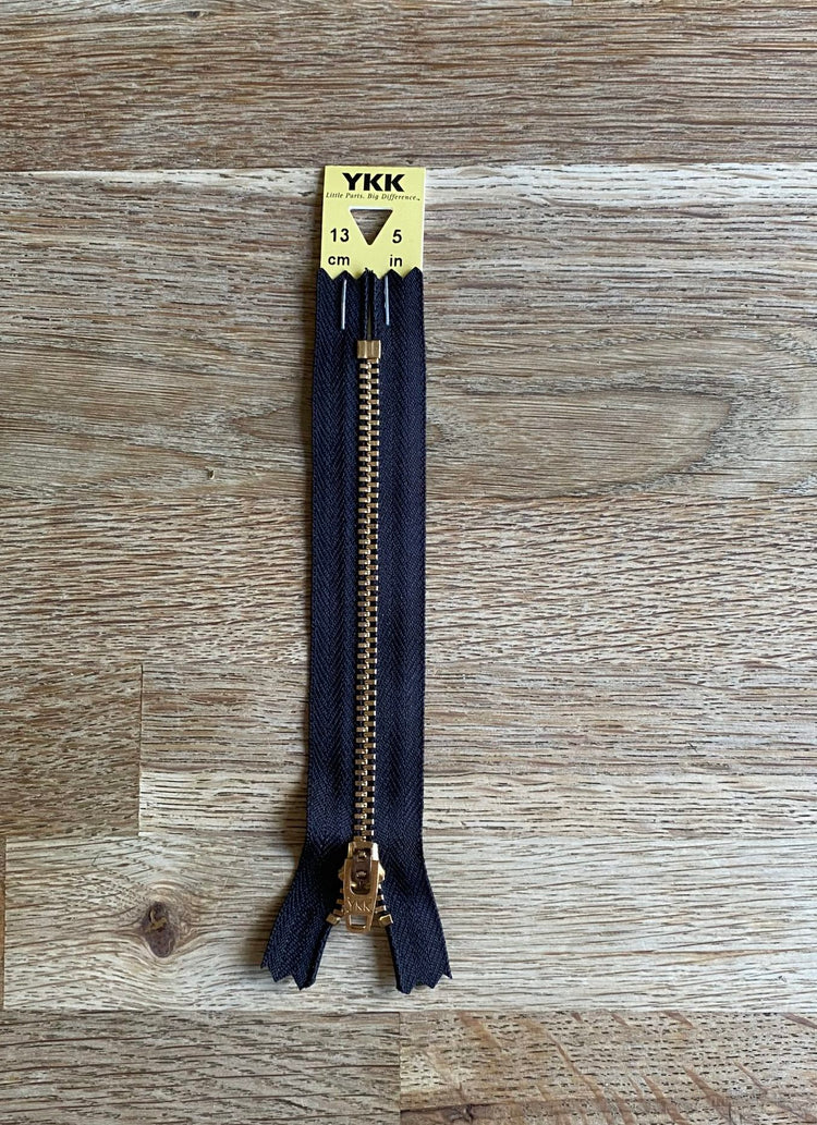Black 13cm Brass Jeans Zip by YKK